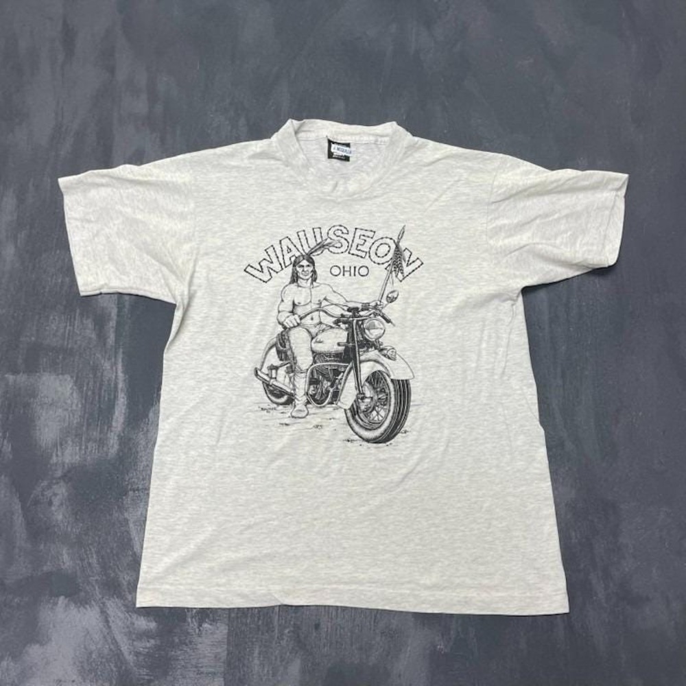 Vintage Indian Chopper Graphic T Shirt Men XL Grey 1990s Fruit of the Loom